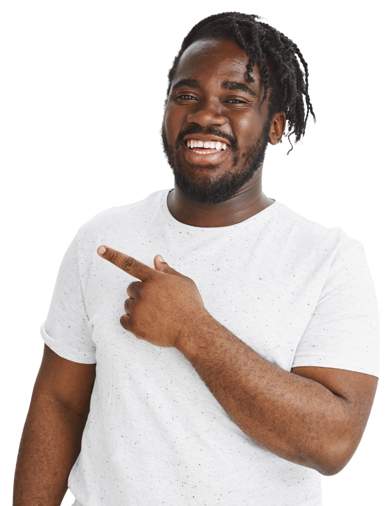 Image of a young Black man smiling and pointing toward the "Get Involved" section's text content.